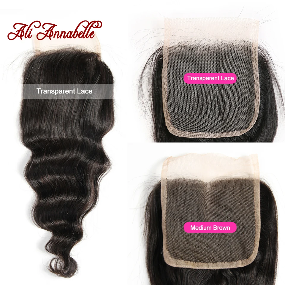ALI ANNABELLE Волосы Бразильские свободные волнистые кружева закрытие прозрачное