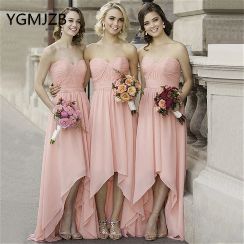Розовое длинное платье подружки невесты 2019 высокое низкое для возлюбленной