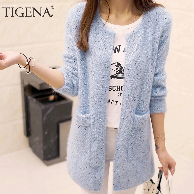 TIGENA Long Cardigan Female 2019 Spring Autumn Sleeve Crochet Women Sweater Knitted Jacket Tops |