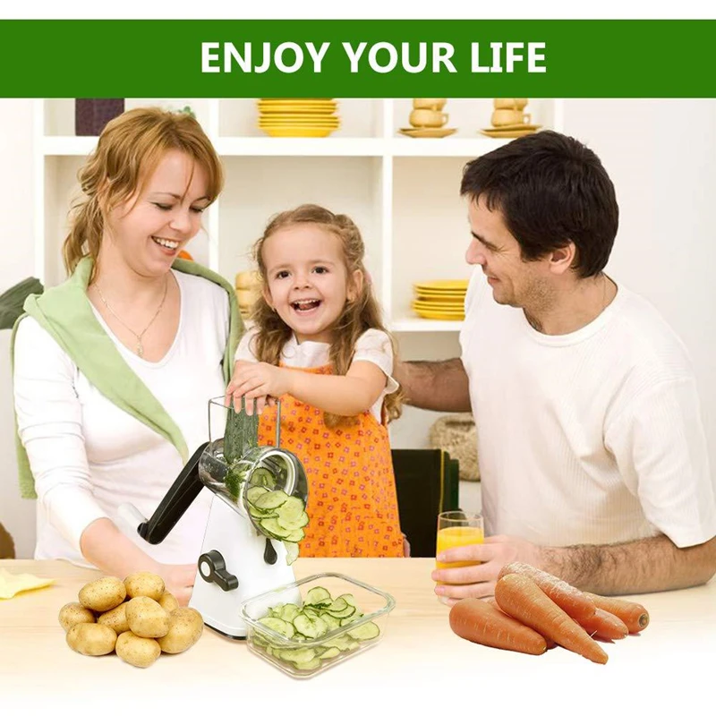 New Round Vegetable Cutter Mandoline Slicer Potato Carrot Grater Slicer with 3 Stainless Steel Blade Nut Shredder Kitchen Tools