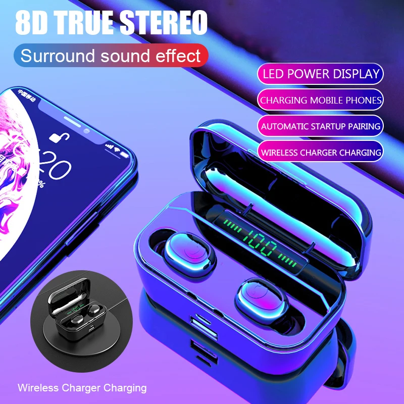 Беспроводные наушники TWS Bluetooth 5 0 спортивные громкой связи 3D стереогарнитура с
