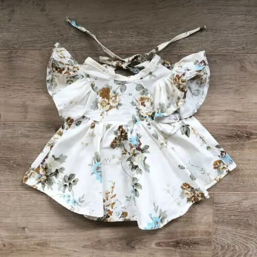 Summer 2PCS Newborn Baby Girl Floral Printed Fly Sleeve Tops Skirt+Solid Color Shorts Clothes Outfits Sunsuit