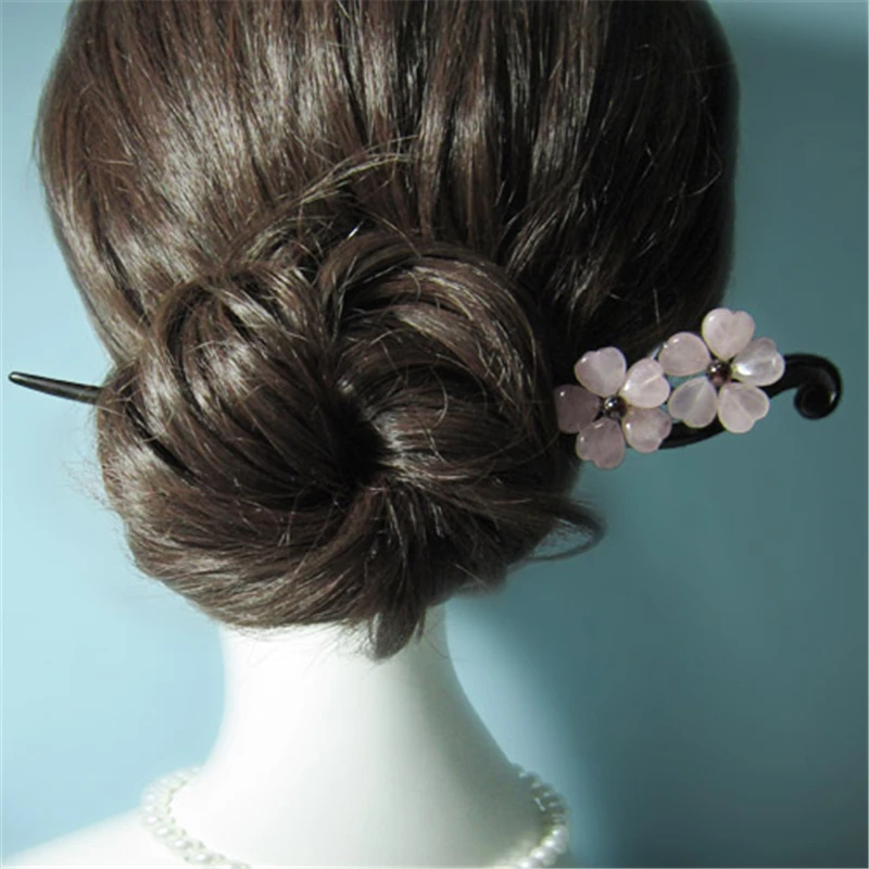 Handmade Ebony Hair Stick Natural Stone Garnet Flower Sticks Pin Chinese Style Jewelry Vintage Accessories WIGO0787 | Украшения и