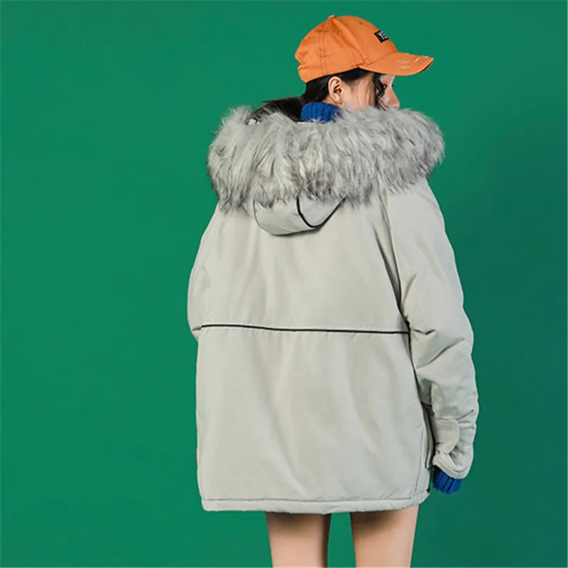 2019 Winter New Cotton Coat large fur collar Hooded suit Female Loose Thick military uniform Parka Women Jacket YY118 | Женская одежда