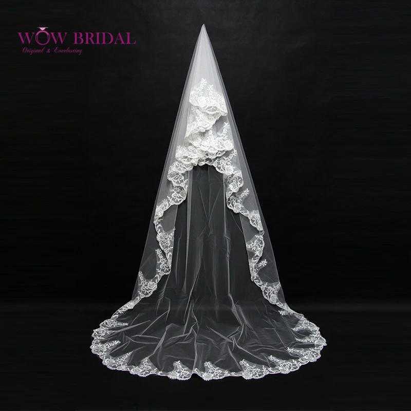 

Wowbridal Graceful Bridesmaid Wedding Veil 2021 Embroidered Appliqued Edge Two-Layer Organza Floor-Length Bridal Accessories