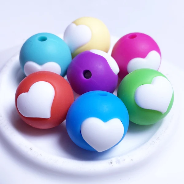 candy colors 3 20 шт Силиконовые 15 шарики безопасное прорезывание зубов Круглые Детские Прорезыватели для зубов DIY жевательные красочные Прорезыватели бусины в форме сердца ювелирные изделия - Цвет: candy colors 3