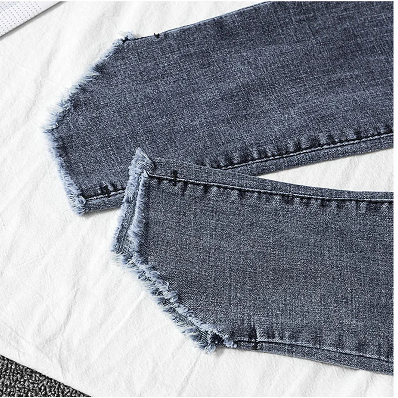 

JUJULAND New Slim Stretch High Waist Skinny Jeans Female Scratch Worn Feet Vintage Blue Pencil Pants Women Jeans Plus Size 8215