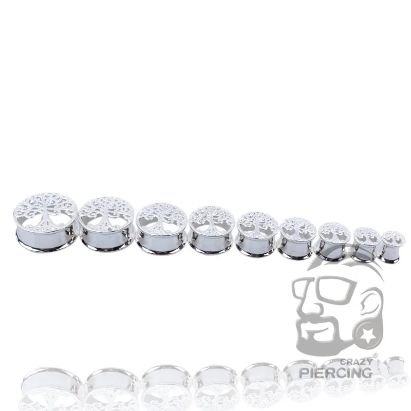 2 шт. уха Вилки туннель Нержавеющая сталь пирсинг Дерево жизни Серебряный цветок