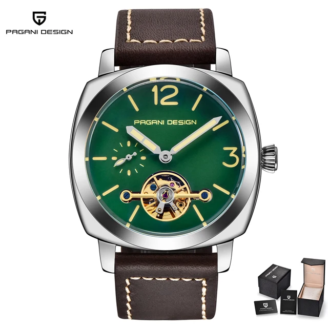 brown silver green B PAGANI дизайнерские модные бизнес часы люксовый бренд водонепроницаемые автоматические механические часы Новинка Relogio Masculino дропшиппинг - Цвет: brown silver green B