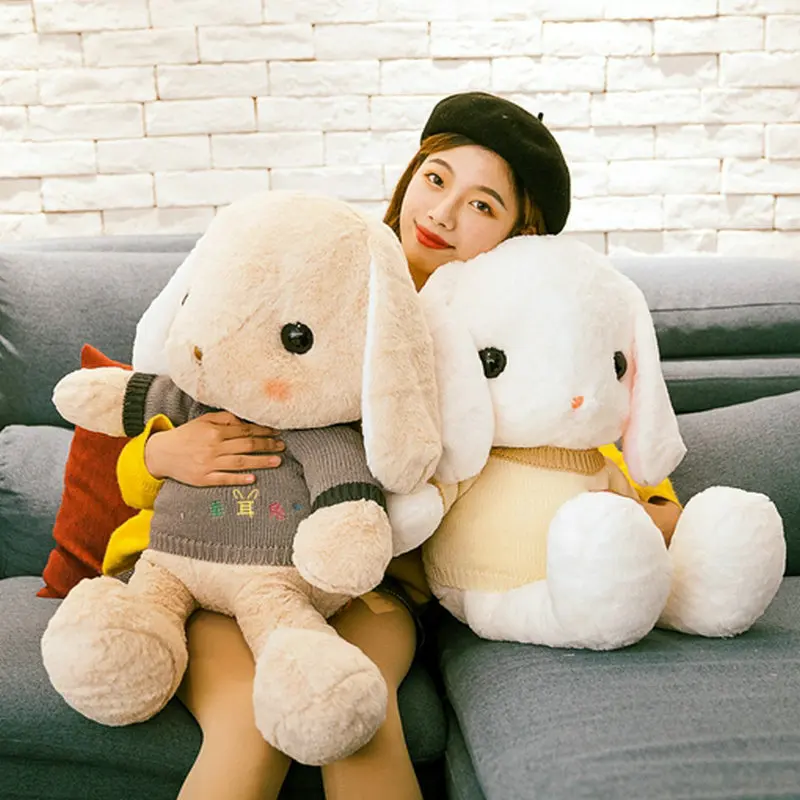 Плюшевая игрушка длинные уши свитер кролик кукла мягкая подушка в виде животного