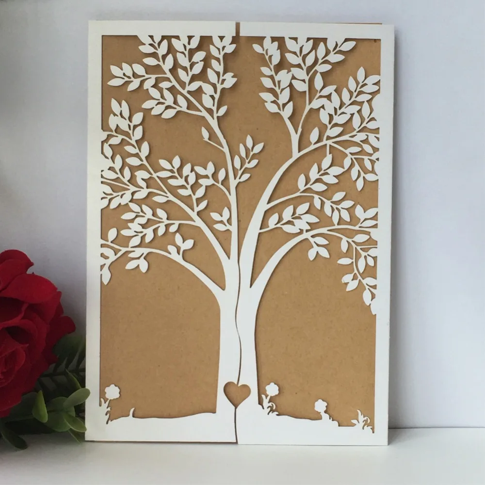 40pcs/lot Delicate Pearl Paper Laser Cut Tree Shape Wedding Invitation Card Romantic Decorations Birthday Party Invite | Дом и сад