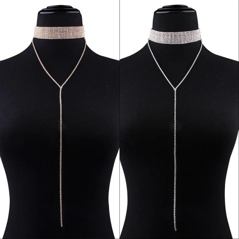 Модный украшенный стразами ожерелье для женщин позолоченная Посеребренная