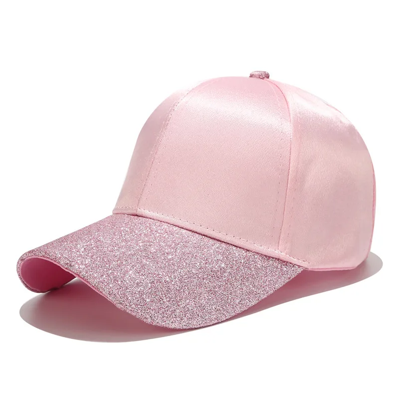 Pink Новинка, бейсболка с конским хвостом, женская кепка с блестящими полями, Кепка для водителя грузовика, модная женская однотонная атласная Кепка для папы, Повседневная летняя бейсболка - Цвет: Pink
