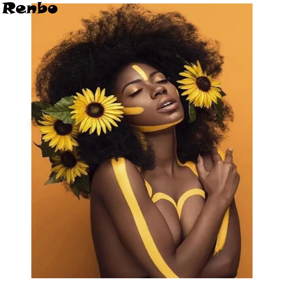 5d алмазная живопись сделай сам вышивка крестиком Подсолнух черная африканская