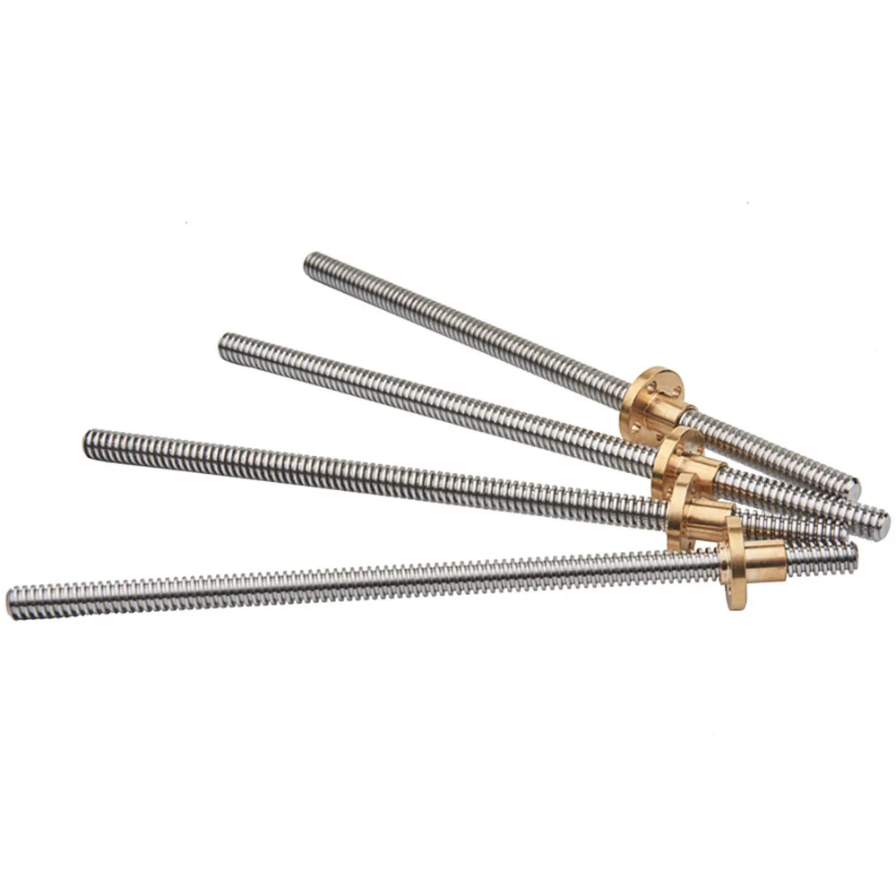 T8 Lead Screw Rod OD 8mm Pitch 2mm Lead 2mm 150 200 300 350 400 500 600 1000 1200 mm with Brass Nut For CNC 3D Printer