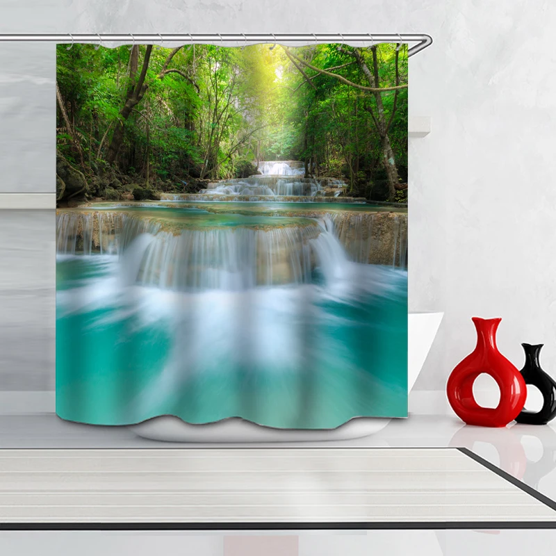 Цифровой 3D печать пейзаж полиэфирная Штора для ванны Водонепроницаемый индивидуальность Ванная комната перегородка шторка для душевой, ванной Шторы
