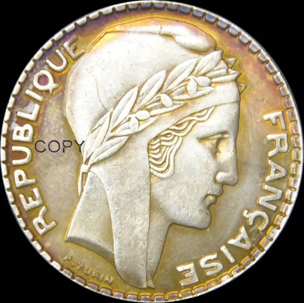 1934 французские монеты латунные посеребренные копировальные в 20 франков высокое