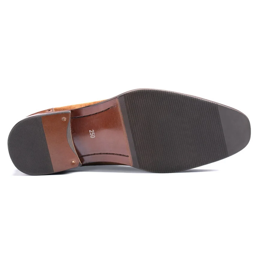 

Cow Suede Handmade Formal Dress Semi Brogues Shoes Genuine Leather Pointed Toe Flats Men's Wedding Party Oxfords For Male MT169