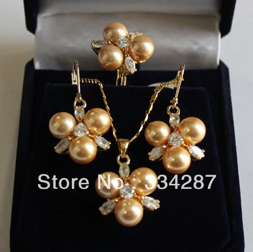 Fine Jewelry Yellow GP Black/blue/pink/red/coral/gold South sea shell pearl earring pendant ring set | Украшения и аксессуары