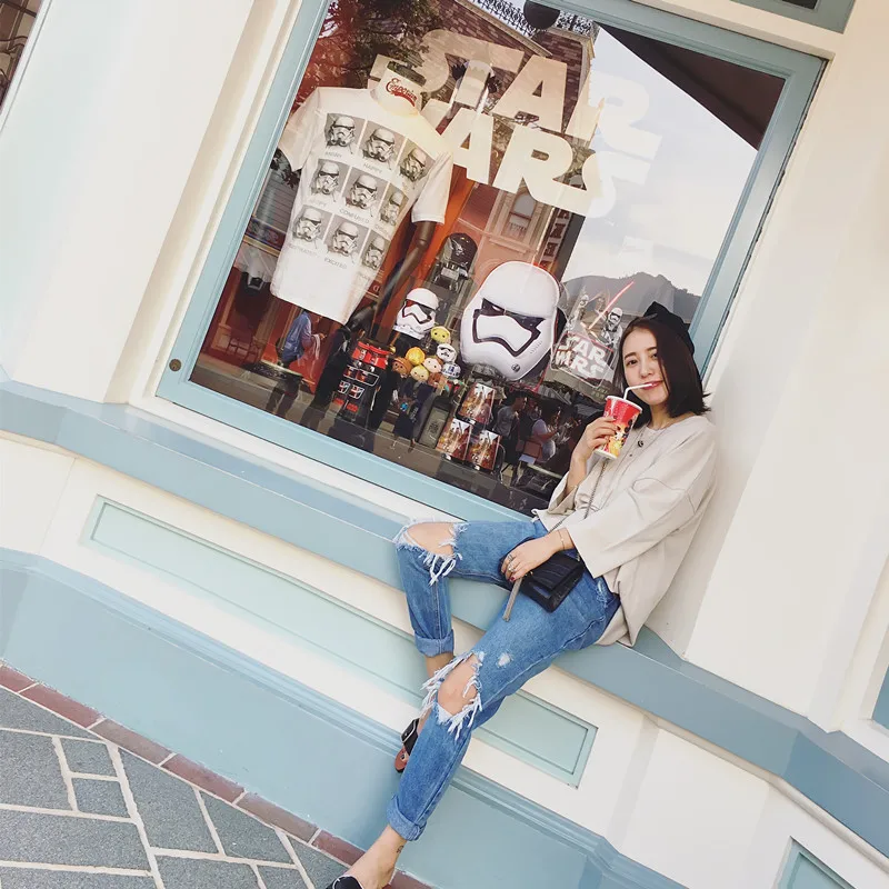 Летние женские бойфренды рваные джинсы BF denim femme с низкой посадкой узкие ноги сильно состаренные детали