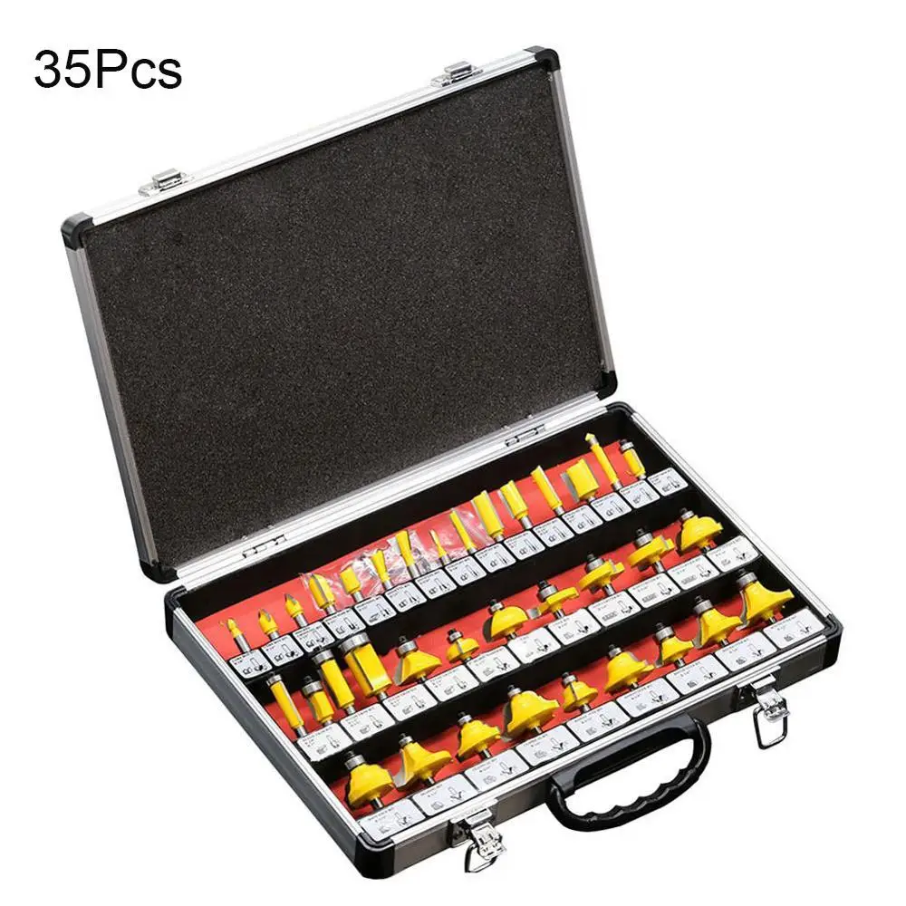 35Pcs yellow 15/35 шт. фреза машина набор инструментов для вырезания гребней и пазов для древесины фрезы из карбида вольфрама конических фрез фрезы по дереву инструмент - Цвет: 35Pcs yellow