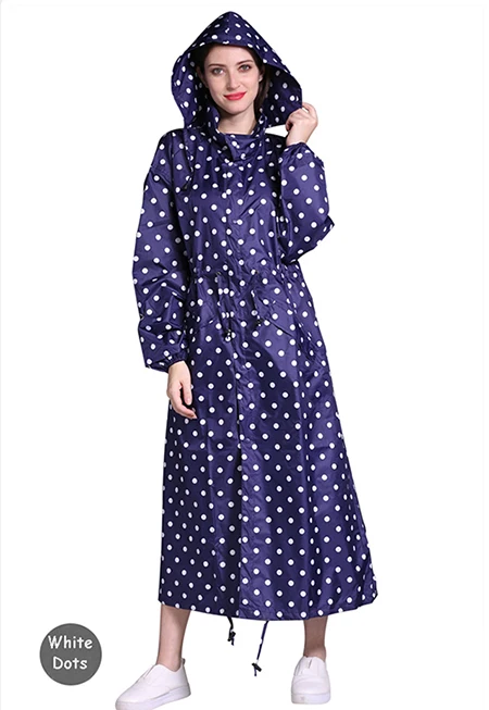 White dots dark blue Открытый водонепроницаемый длинный дождевик для женщин и мужчин пончо ветрозащитный Тур плащ куртка с капюшоном большой размер - Цвет: White dots dark blue