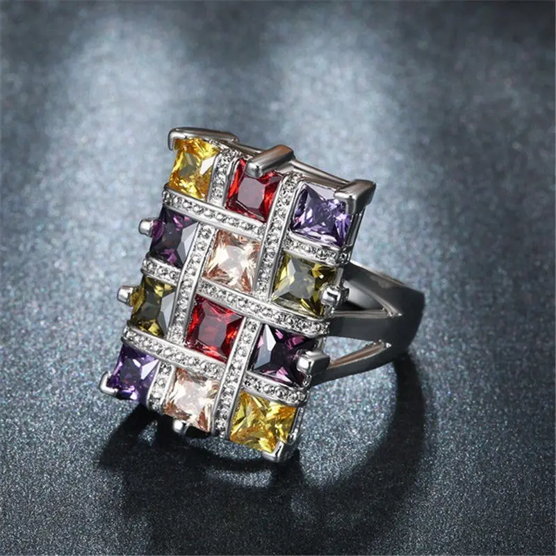 

Luxury Multicolor Crystal Zircon Silver Rings for Women Jewelry Wedding Anel Engagement Statement CZ Ring Bijoux Anillos Y2