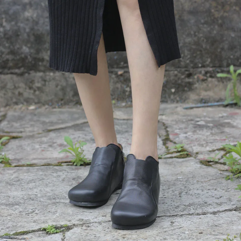 Careaymade-Genuine leather Black shoes Pure handmade ankle boots The retro art mori girl Fashion woman warm | Обувь
