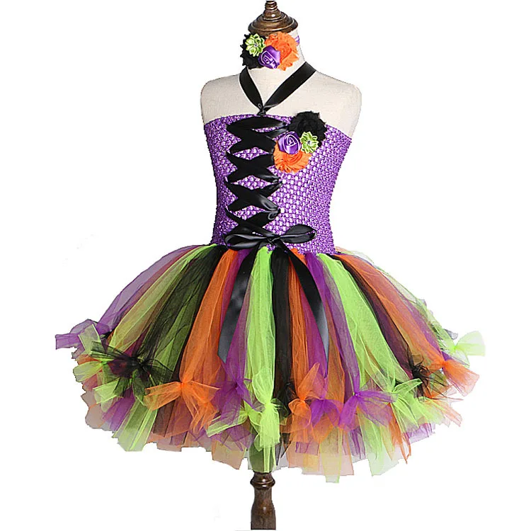 

Witch Tutu Dress Halloween Costumes for Kids Girls Carnival Party Dress Rainbow Cosplay Sorceress Girls Halloween Dress Clothes