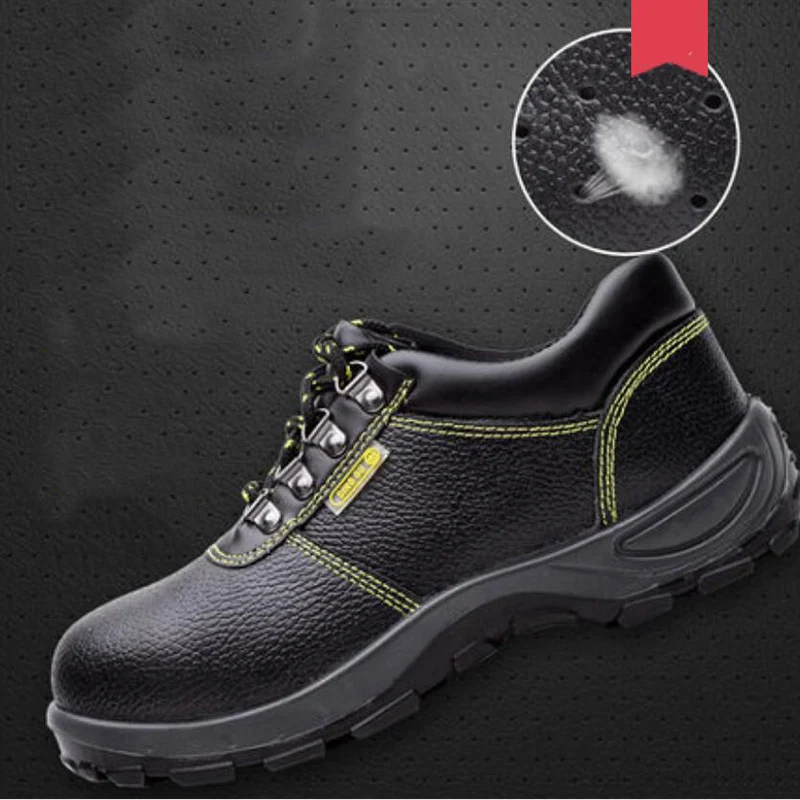 Мужская Безопасная рабочая обувь со стальным носком черная кожаная