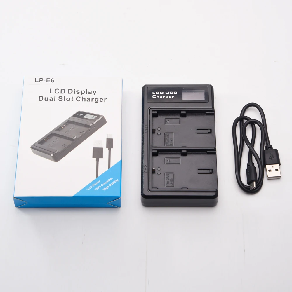 Зарядное устройство с двумя USB-портами и ЖК-дисплеем для Canon EOS 5D Mark II III IV 5DS R 6D 7DS 60D