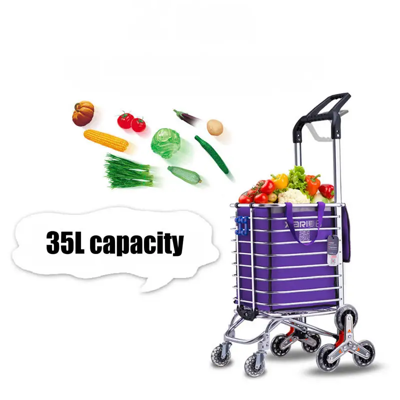 

35L Stair Climbing Shopping Cart, Household Sturdy Trolley Trailer, Portable Wagon With Aluminum Alloy Frame