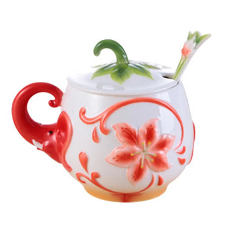 Новая цветная эмалированная кофейная кружка со слоном чашка с крышкой ложки