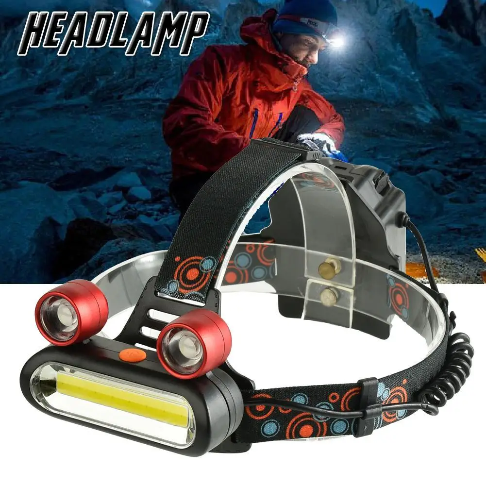2019 новый бренд 8000 лм 2 LED + COB налобный фонарь 4 режима перезаряжаемый фонарик для