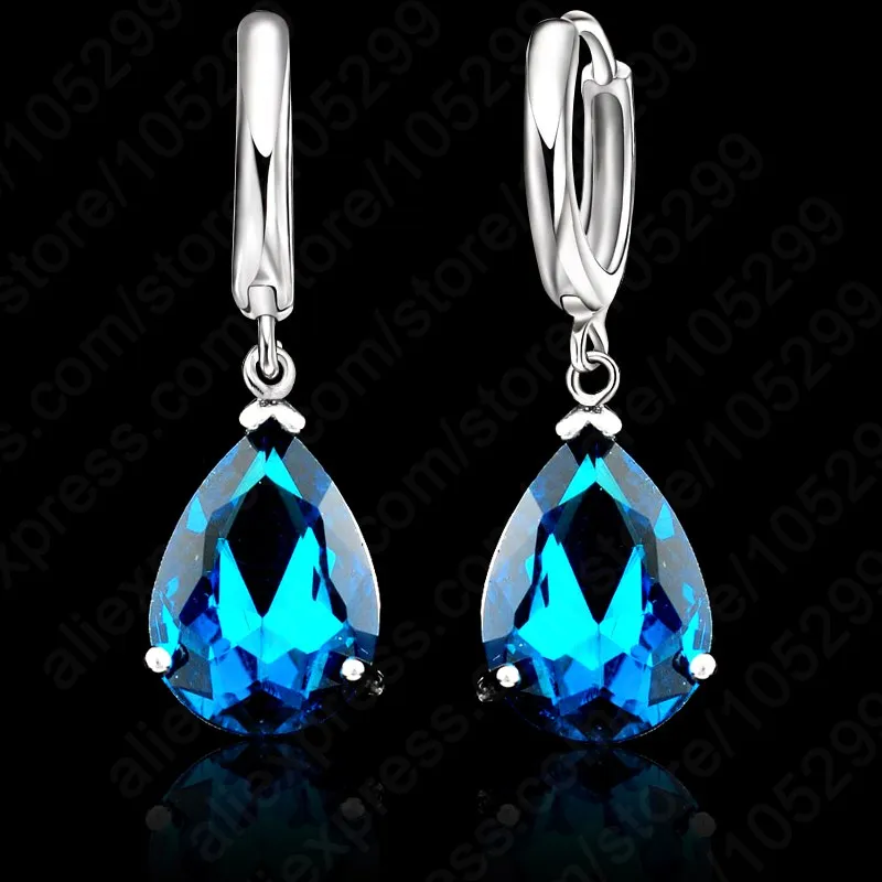 Классические женские серьги подвески в виде капли воды из циркона с кристаллами