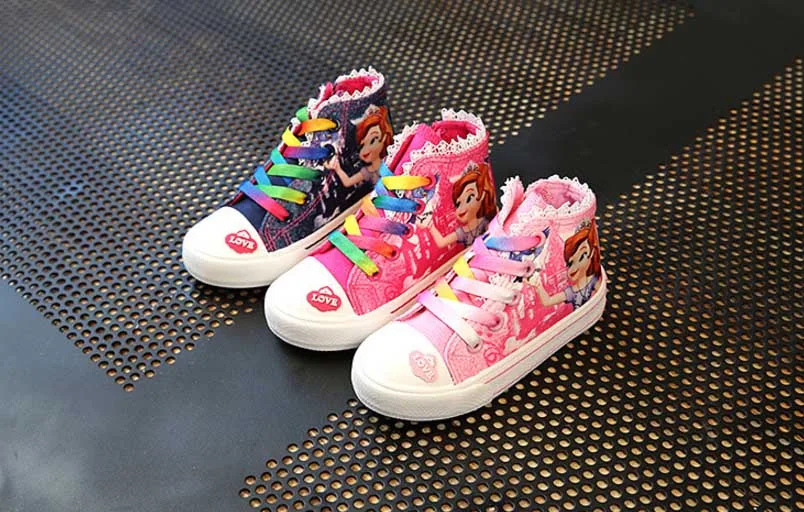 Детская обувь для девочек мультяшная красивые теннисные кроссовки с принтом и