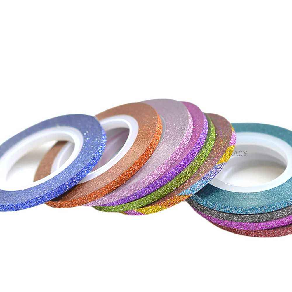 12 цветов 3 мм рулоны с блестками для нейл-арта клейкая лента накладки на ногти