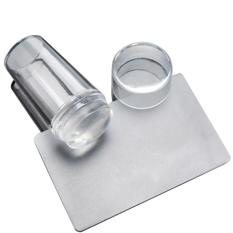 as pictures show 02 Nail Art Templates Pure Clear Jelly Silicone nail stamping plate Scraper with Cap Transparent Nail Stamp - Цвет: as pictures show