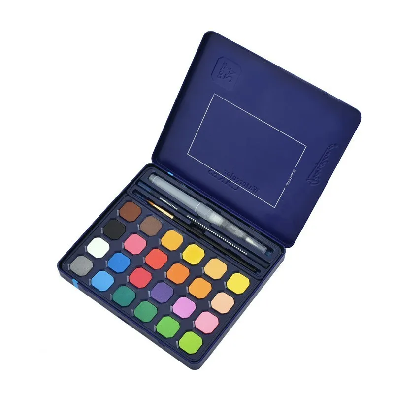 24 Colors CHENYU специальное предложение, 12/18/24/36/48 Цвета Твердые акварельные краски в наборе с кисточек для рисования акварельные кисточки для татуажа, пигмент для мануального татуажа рисовать молни - Цвет: 24 Colors