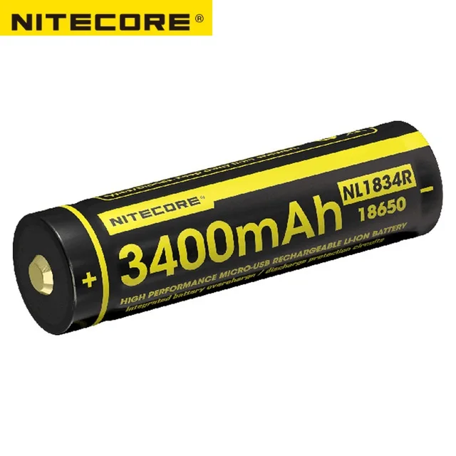 NITECORE-Batería de iones de litio recargable por micro-usb, pila con protección superior 3400, 3,6 mAh, 18650 V, 12,24wh, NL1834R