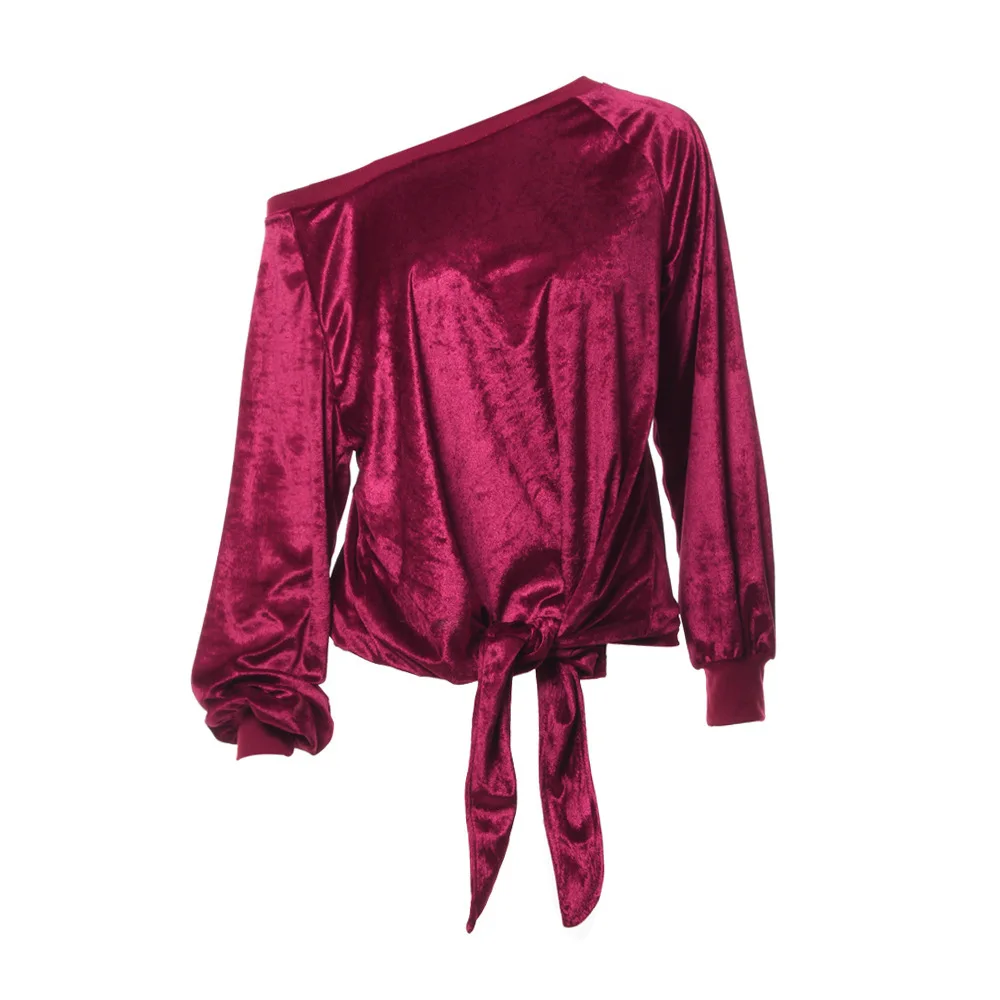 Autumn Winter Women Tops Off The Shoulder Long Sleeve New Fashion Coral Fleece Velvet Sweatshirts AB279 | Женская одежда