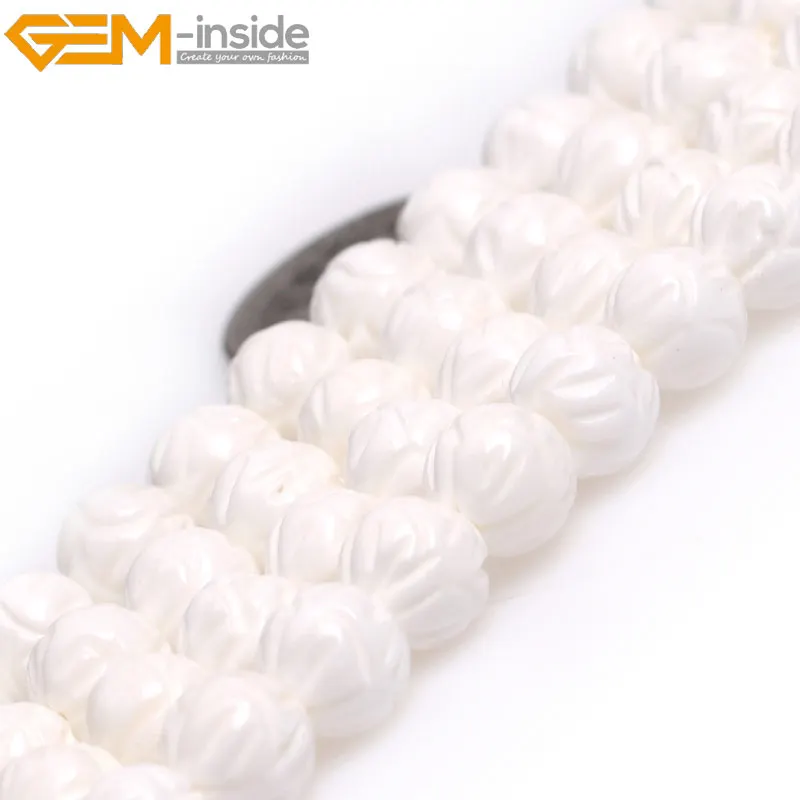 Круглые резные цветы натуральный белый драгоценный камень в виде ракушки