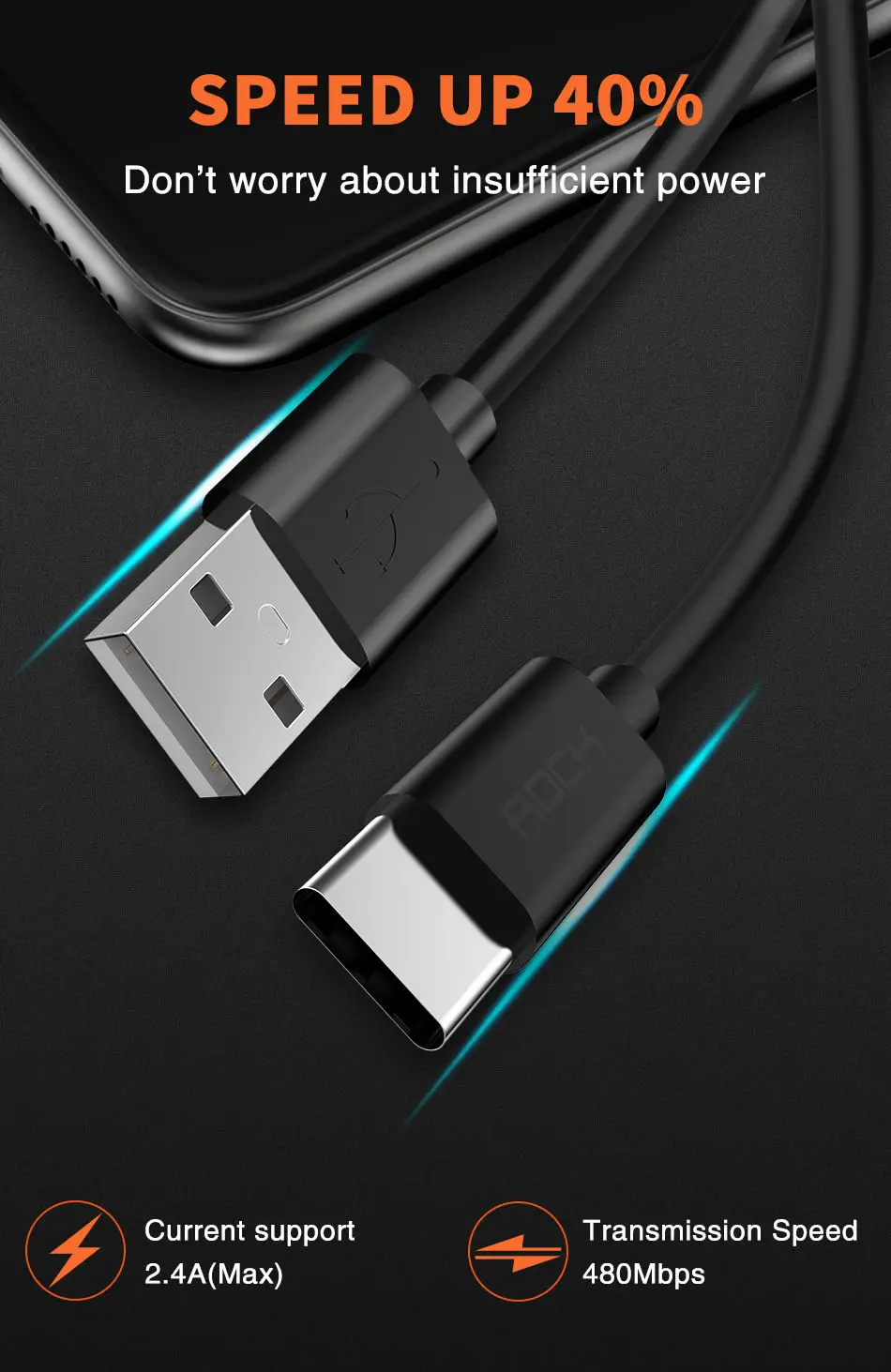 ROCK USB C кабель для samsung Galaxy S9 USB кабель для быстрой зарядки типа C кабель для передачи данных для Xiaomi mi6 Oneplus 6 USB-C кабель