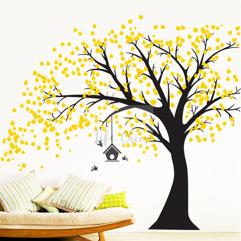 Tree With Leaves Vinyl Wall Sticker Home Interior Decoration Large Size Tree Wall Decal Birds Nest Style Wall Vinyl Mural AC209