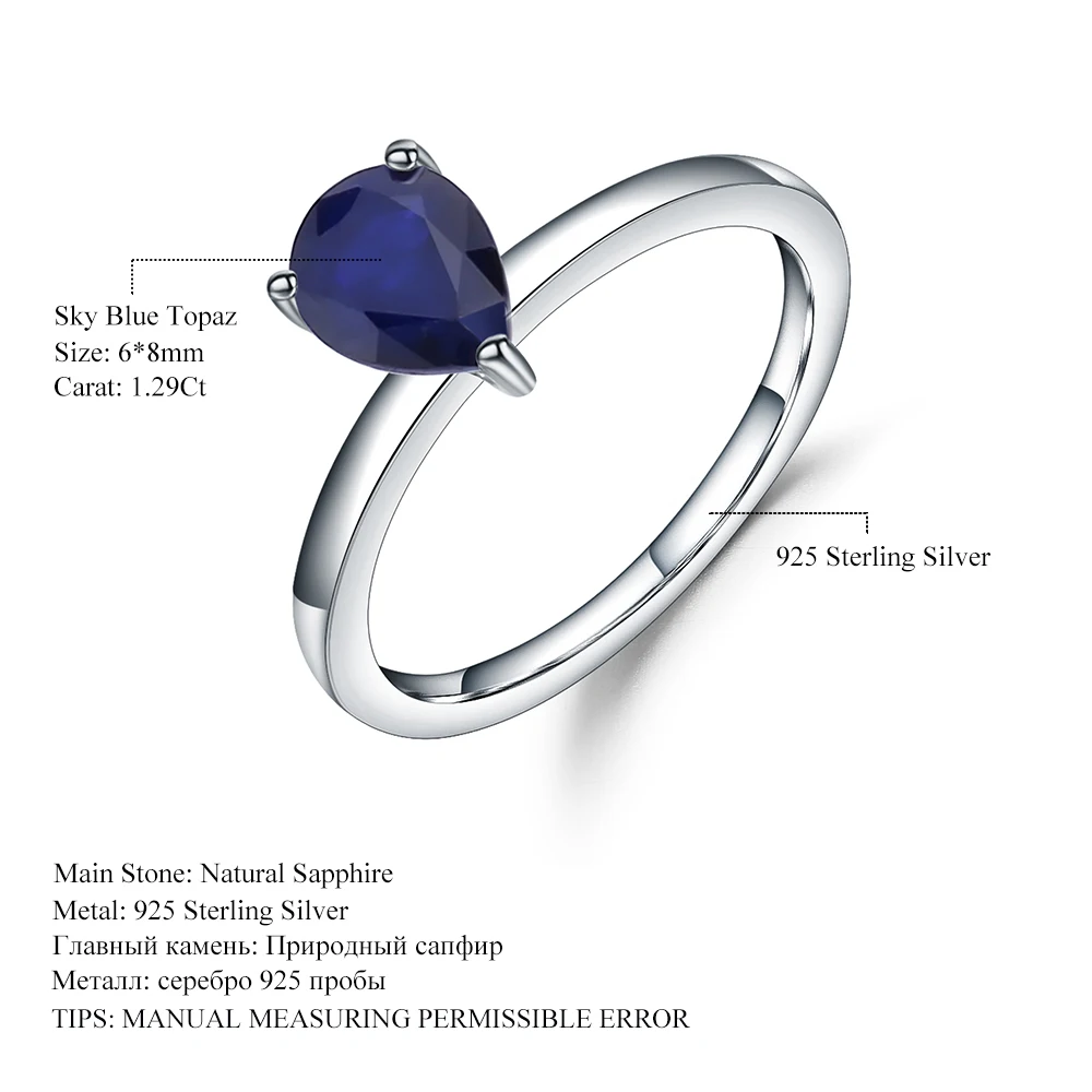 

GEM'S BALLET 1.29Ct Pear Natural Blue Sapphire Engagement Rings 925 Sterling Silver Comfort Fit Ring For Women Wedding Jewelry