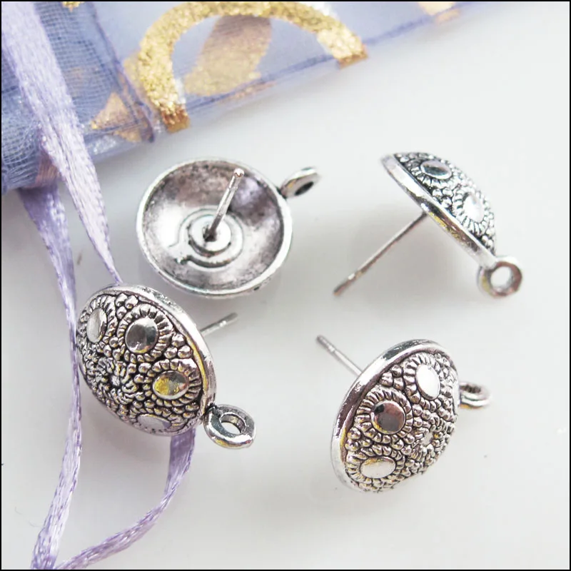 16 шт. Тибетский серебристый цвет круглой формы в форме цветка провода серьги