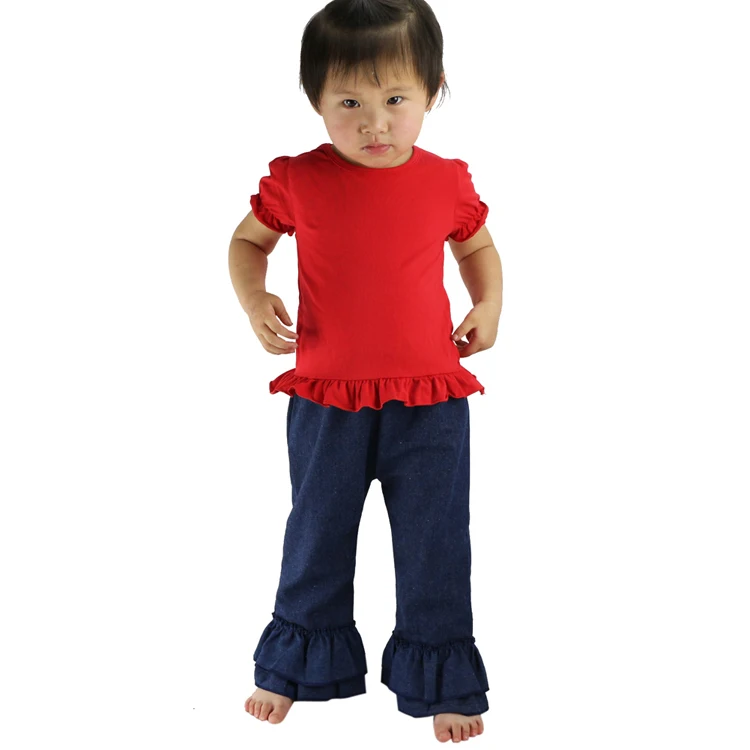 Детские джинсы милые штаны с двойными оборками для девочек детские на весну и