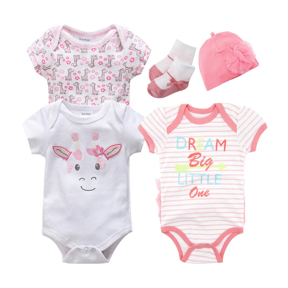 Kavkas Cotton Cartoon Baby Girl Boy Clothes Set Short Sleeve Summer Infant Dress Suit Embroidery Toddler Bodysuit Sets | Детская одежда