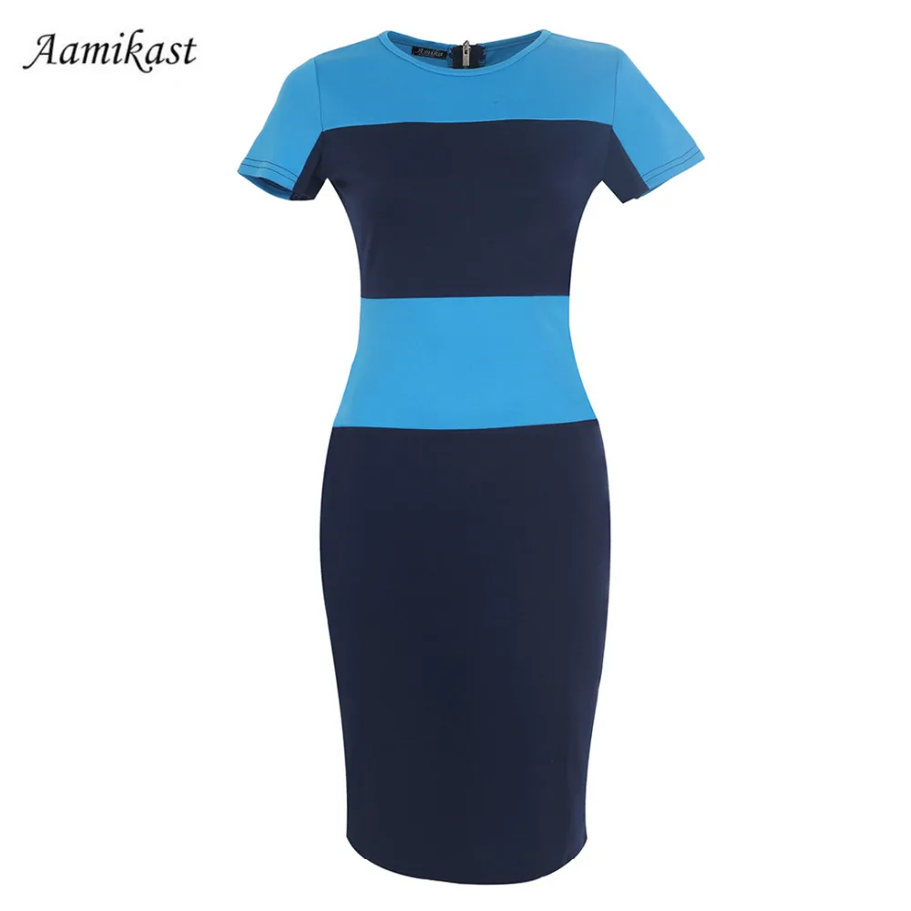 Новые модные благородные Женские Двухцветные платья-карандаш с круглым вырезом