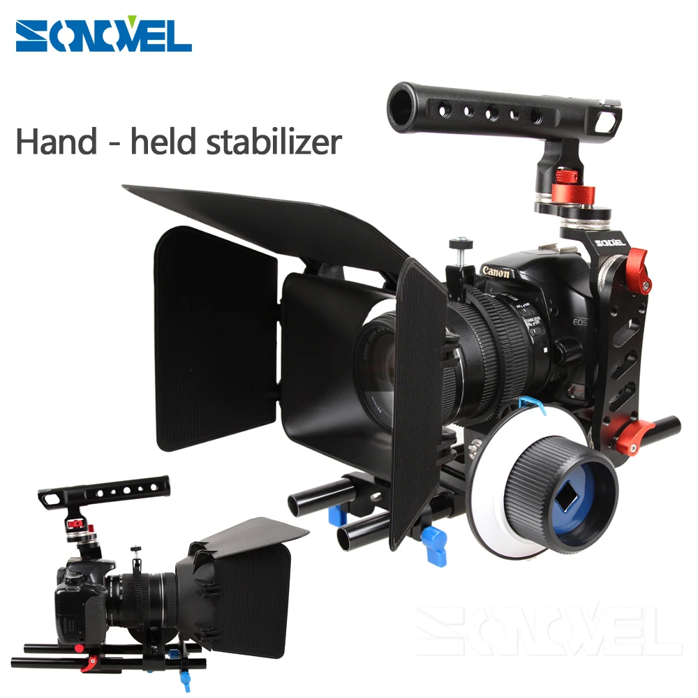 Sonovel DSLR видео фильм стабилизатор 15 мм стержень Rig Видео Camrea клетка+ верхняя ручка+ фоллоу фокус+ Матовая коробка для sony Canon Pentax